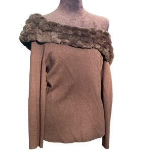 SILK AND ANGORA BLEND RABBIT COLLAR SWEATER MOCHA XL